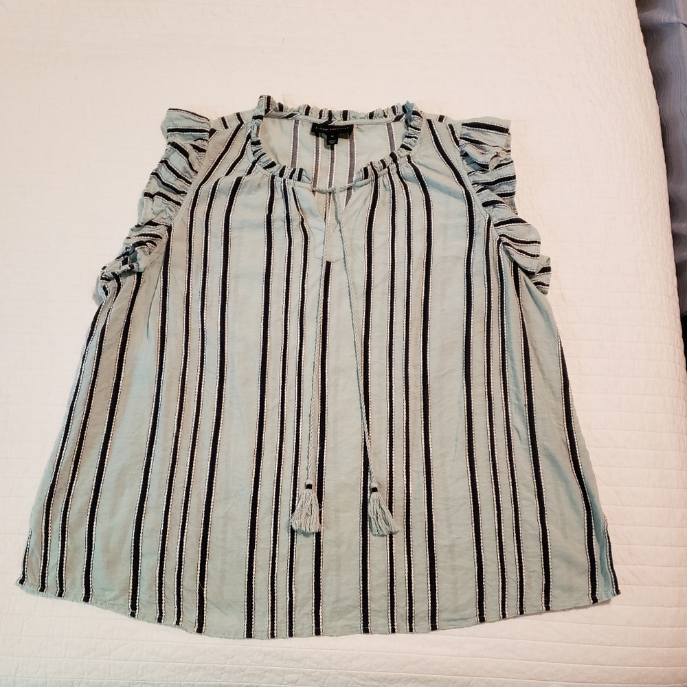 Lane Bryant Ruffle Sleeve Top with Navy & White Stripes, Tiffany blue